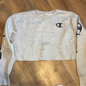 Champion Light Gray Cropped Crew Neck Sweater reverse weave small